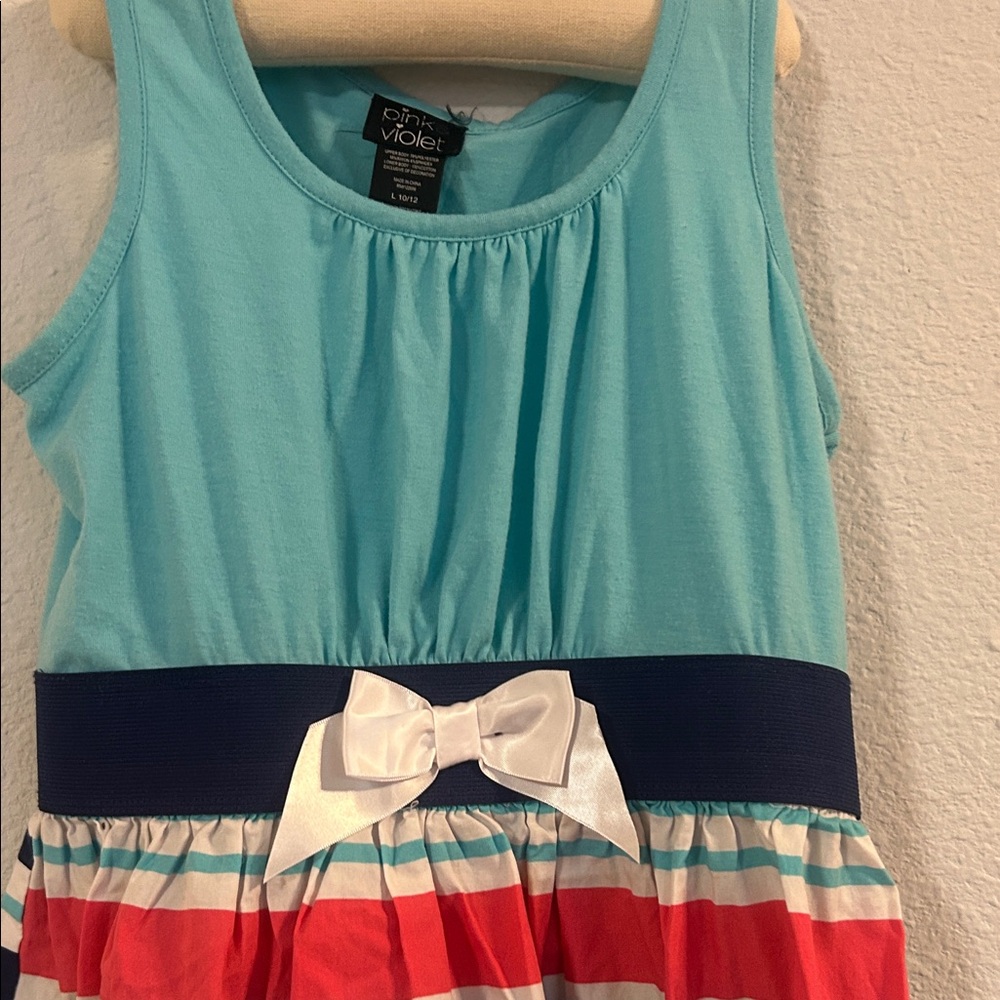 Pink Violet Striped Dress with Bow